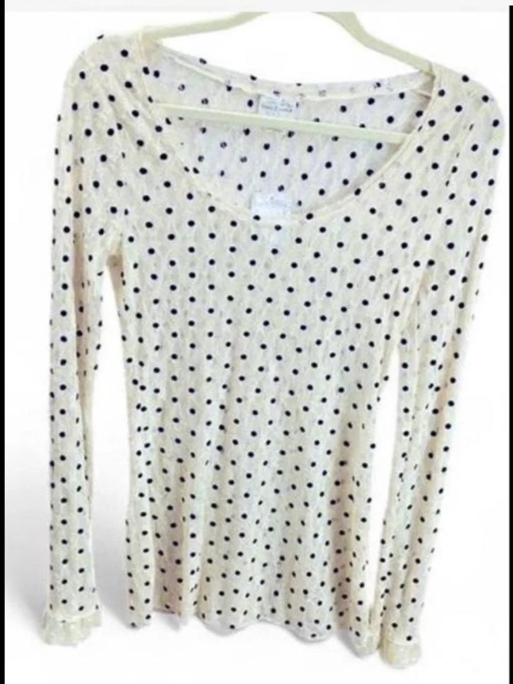 Free people ivory and black polka lace top